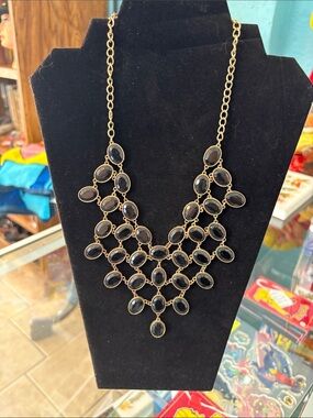 Gold-Tone Black Statement Bib Necklace